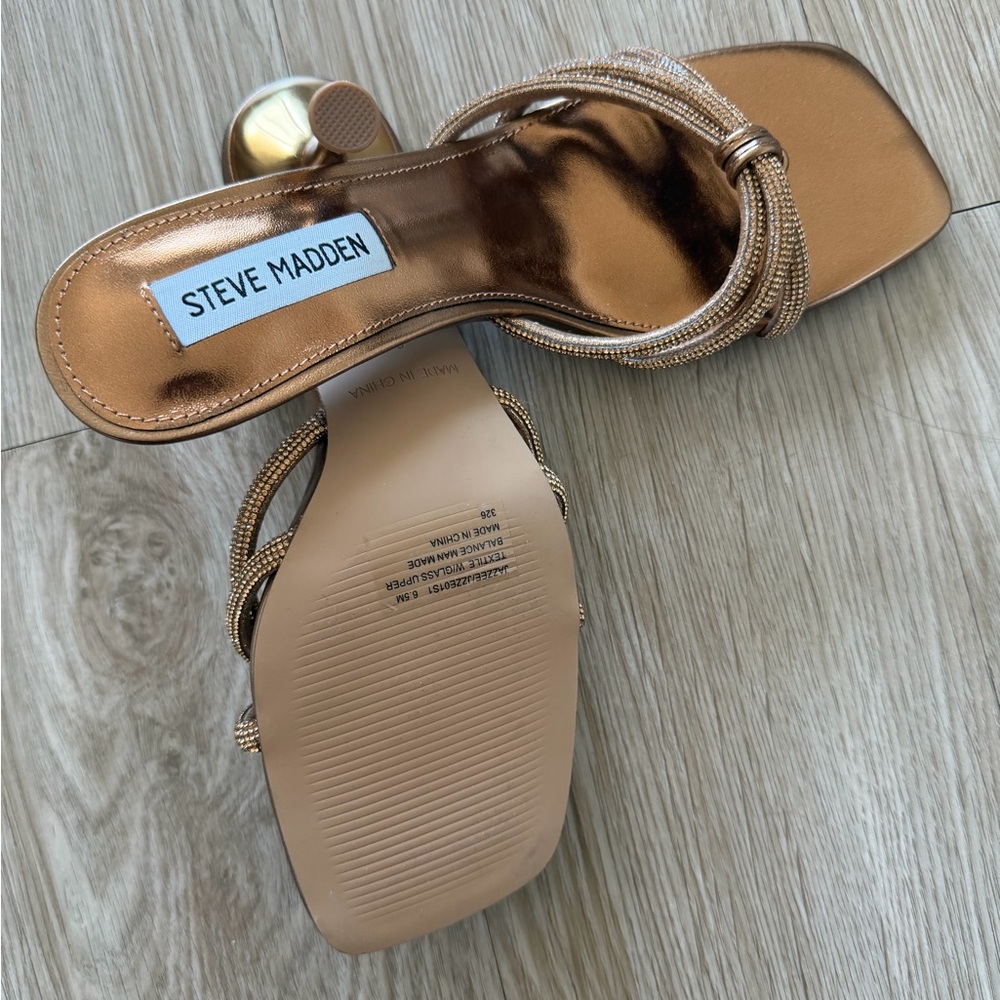Steve Madden Metallic Bronze Strappy Heeled Sandals - Picture 2 of 3